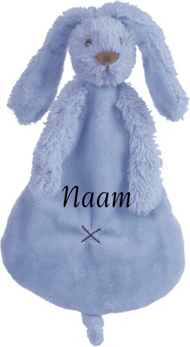Happy Horse Konijn Richie Knuffeldoekje met naam Deep Blue - Knuffeldoekje met naam - Gepersonaliseerd geborduurd kraamcadeautje