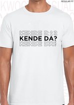 KENDE DA? heren t-shirt - Wit - Maat XL - Ronde hals - Regular Fit - Leuke shirtjes - Grappig - Humor - Kwoots - Quotes - Massa is Kassa - Peter Gillis