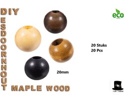 Bob Online ™ - 20 Stuks – 20mm – Mixed Setje (4 Kleuren) - Esdoornhout Ronde Gebeitste Kralen, Loodvrij, Geverfd – Maple Wood Round Stained Beads, Lead Free, Dyed – Kerst Kralen – Sieraden Maken – Armbanden, Kettingen, Kerst Houten Kralen ambachten