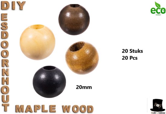 Foto: Bob online 20 stuks 20mm mixed setje 4 kleuren esdoornhout ronde gebeitste kralen loodvrij geverfd maple wood round stained beads lead free dyed kerst kralen sieraden maken armbanden kettingen kerst houten kralen ambachten