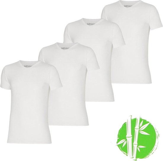 Apollo bamboo heren t-shirts | V-hals | MAAT L | 4-pack | wit