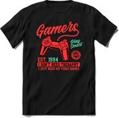 Gamers play smart | Gaming kado T-Shirt heren - dames | Petrol-Rood | Perfect game pc cadeau shirt | Grappige console spreuken - zinnen - teksten Maat S