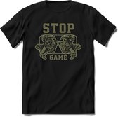 Stop and game | Gaming kado T-Shirt heren - dames | Groen | Perfect game pc cadeau shirt | Grappige console spreuken - zinnen - teksten Maat S