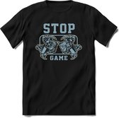 Stop and game | Gaming kado T-Shirt heren - dames | Ijsblauw | Perfect game pc cadeau shirt | Grappige console spreuken - zinnen - teksten Maat M