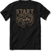 Start the game | Gaming kado T-Shirt heren - dames | Bruin | Perfect game pc cadeau shirt | Grappige console spreuken - zinnen - teksten Maat M