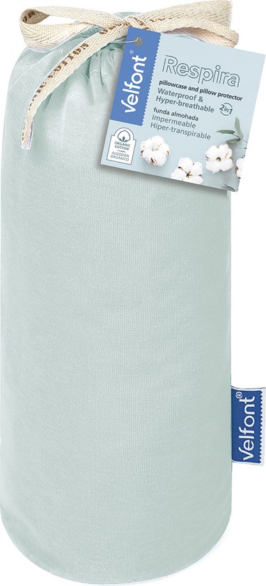 Velfont - Respira - Protège-oreiller / taie d'oreiller imperméable avec fermeture éclair - 65 x 65 cm - Menthe - Papier fin, doux et respirant