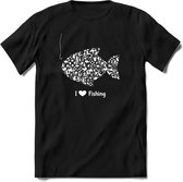 I love fishing icons | vissen outdoor T-Shirt Heren / dames | hengelsport cadeau Shirt - grappige Spreuken, Zinnen en Teksten Maat M