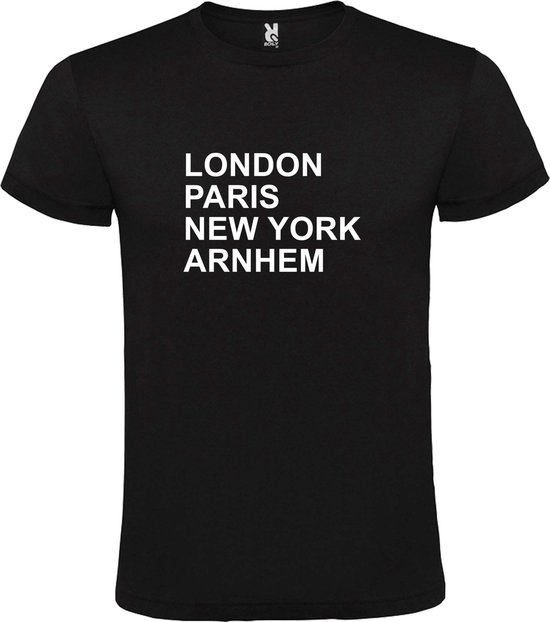 Zwart t-shirt met " London, Paris , New York, Arnhem " print Wit size XL