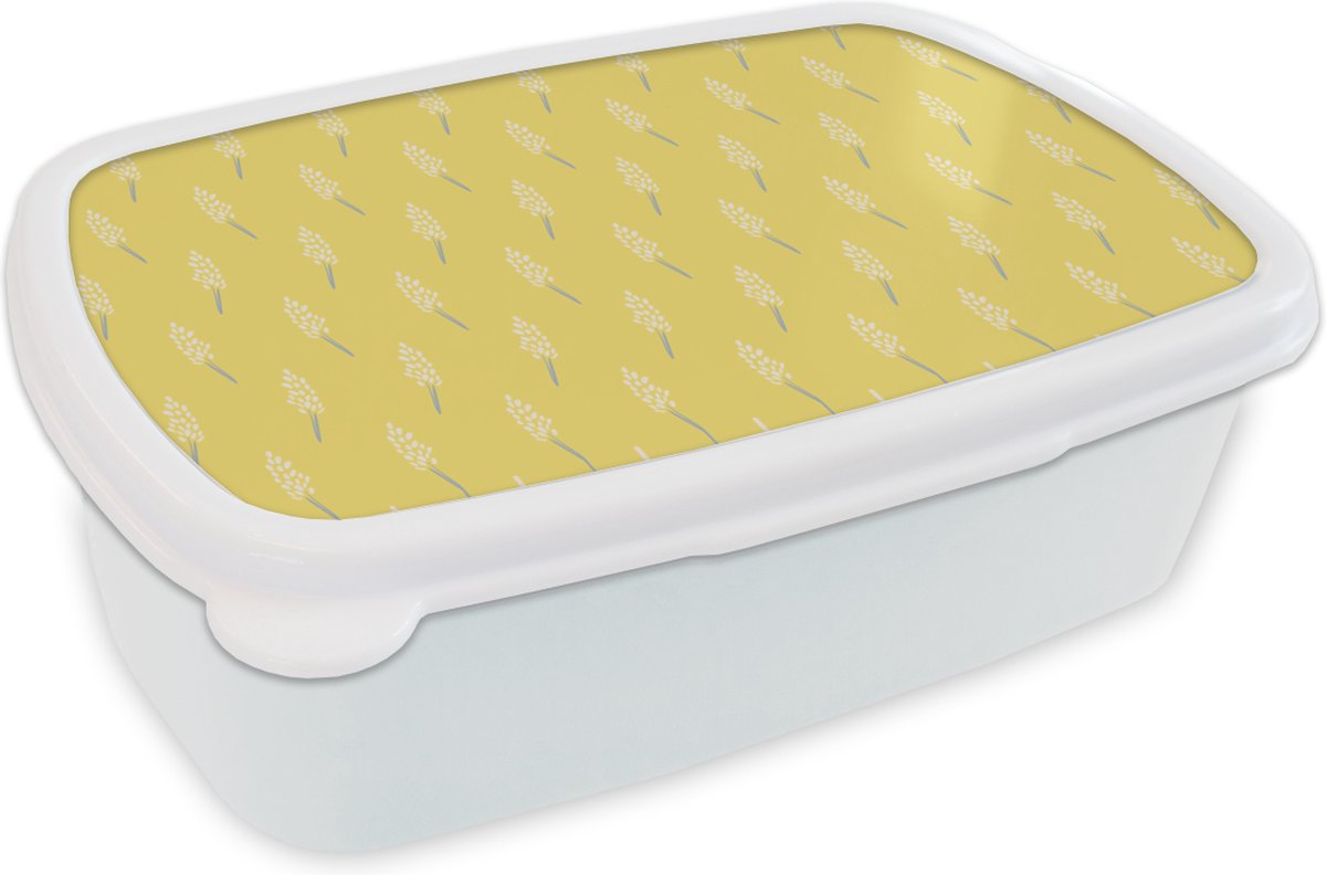 Broodtrommel Wit - Lunchbox - Brooddoos - Bloemen - Pastel - Patronen - 18x12x6 cm - Volwassenen