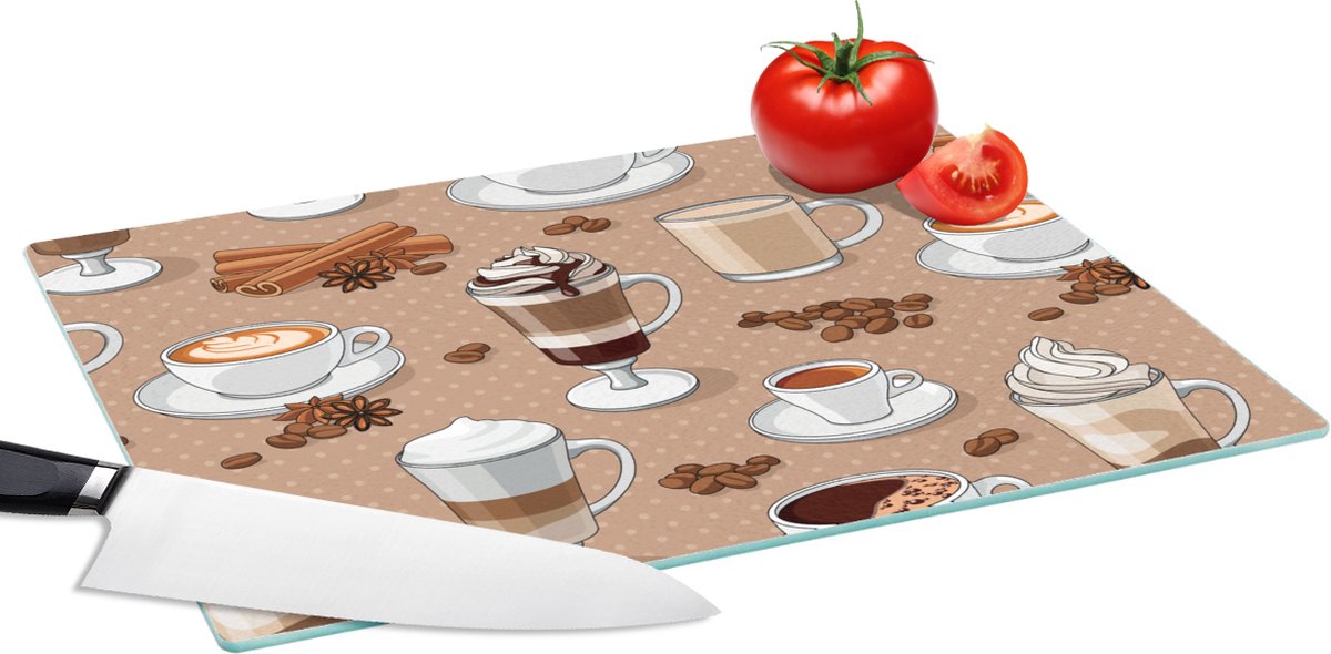 Glazen Snijplank - 39x28 - Patronen - Koffie - Cappuccino - Chocolade - Snijplanken Glas