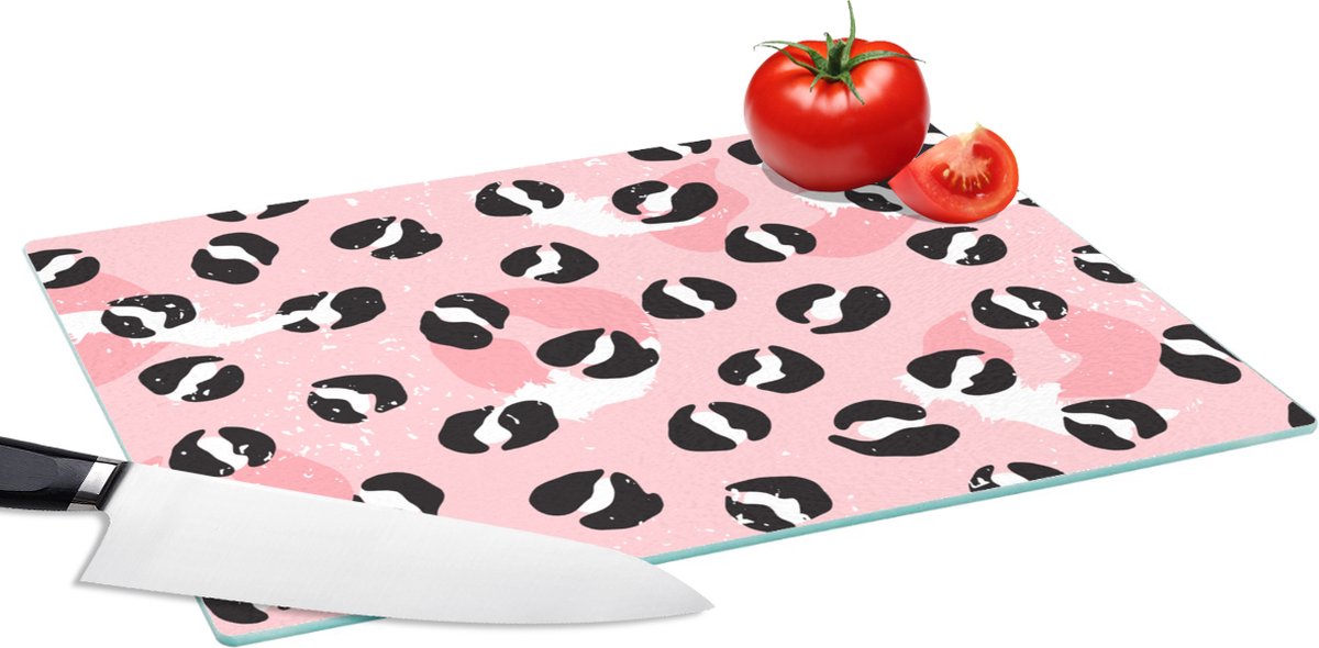 Glazen Snijplank - 39x28 - Panterprint - Deren - Design - Roze - Snijplanken Glas