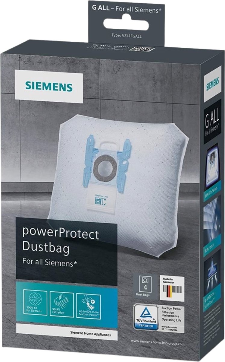 Siemens - G ALL - Stofzuigerzakken - Powerprotect dustbag - For all Siemens - Type G ALL - Stofzakken - 4 STUK(S)