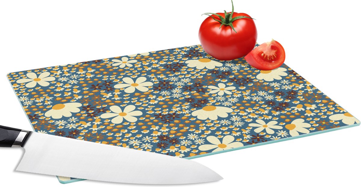 Glazen Snijplank - 28x20 - Bloemen - Patroon - Madelief - Snijplanken Glas