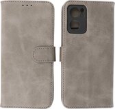 Oppo Reno 7 SE 5G Hoesje - Book Case Telefoonhoesje - Kaarthouder Portemonnee Hoesje - Wallet Cases - Grijs