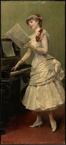 Kunst: Raimundo de Madrazo y Garreta, The Singer, c. 1880, Schilderij op canvas, formaat is 100X150 CM