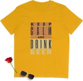 T Shirt Heren - Blijf Kalm, Drink Bier - Korte Mouw - Geel - Maat 3XL