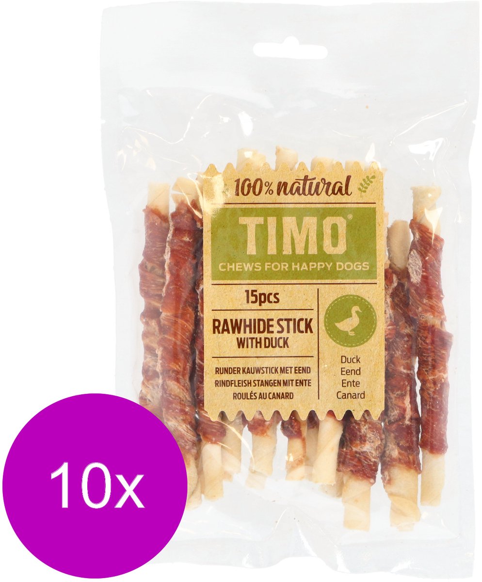 Timo Runder Kauwstick - Hondensnacks - 10 x Eend 12 cm 150 g 15 stuks