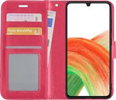 Samsung Galaxy A33 Hoesje Bookcase - Samsung Galaxy A33 Hoes Flip Case Book Cover - Samsung Galaxy A33 Hoes Book Case Donker Roze