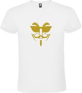 Wit T shirt met print van " Vendetta " print Goud size XXXL