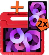 Hoes Geschikt voor iPad Air 2022 Hoes Bumper Kindvriendelijk Kids Case Kinderhoes Met 2x Screenprotector - Hoesje Geschikt voor iPad Air 5 2022 Hoesje Shockproof Cover Hoes - Rood