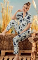 Seamlife Homewear - Dames Pyjama Set- BIO- Kort - Mint Bloem - (XXL)