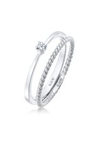 Elli PREMIUM Dames Ring Dames Eenzaam Gedraaid Set van 2 met Diamant (0.03 ct.) in 925 Sterling Zilver