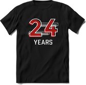 24 Years - Feest kado T-Shirt Heren / Dames - Rood / Grijs - Perfect Verjaardag Cadeau Shirt - grappige Spreuken, Zinnen en Teksten. Maat XL