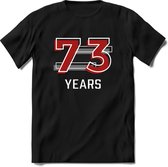 73 Years - Feest kado T-Shirt Heren / Dames - Rood / Grijs - Perfect Verjaardag Cadeau Shirt - grappige Spreuken, Zinnen en Teksten. Maat M