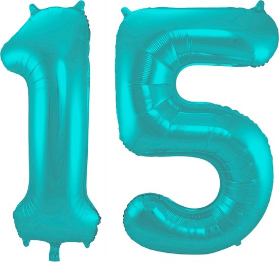 Folieballon 15 jaar metallic pastel aqua mat 86cm