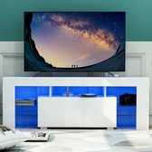 Moderne LED-tv-kast voor minder dan 63 inch tv-entertainmentcentrum 16 kleuren en afstandsbediening tv-standaard-hoogglans mediaconsole-tv-kast met 2 lagen, 1 deur en open planken onderkast m
