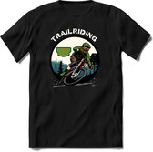 Trailriding | TSK Studio Mountainbike kleding Sport T-Shirt | Groen - Oranje | Heren / Dames | Perfect MTB Verjaardag Cadeau Shirt Maat M