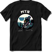 MTB | TSK Studio Mountainbike kleding Sport T-Shirt | Blauw - Paars | Heren / Dames | Perfect MTB Verjaardag Cadeau Shirt Maat L