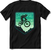 Extreme Sport | TSK Studio Mountainbike kleding Sport T-Shirt | Zeeblauw - Groen | Heren / Dames | Perfect MTB Verjaardag Cadeau Shirt Maat 3XL