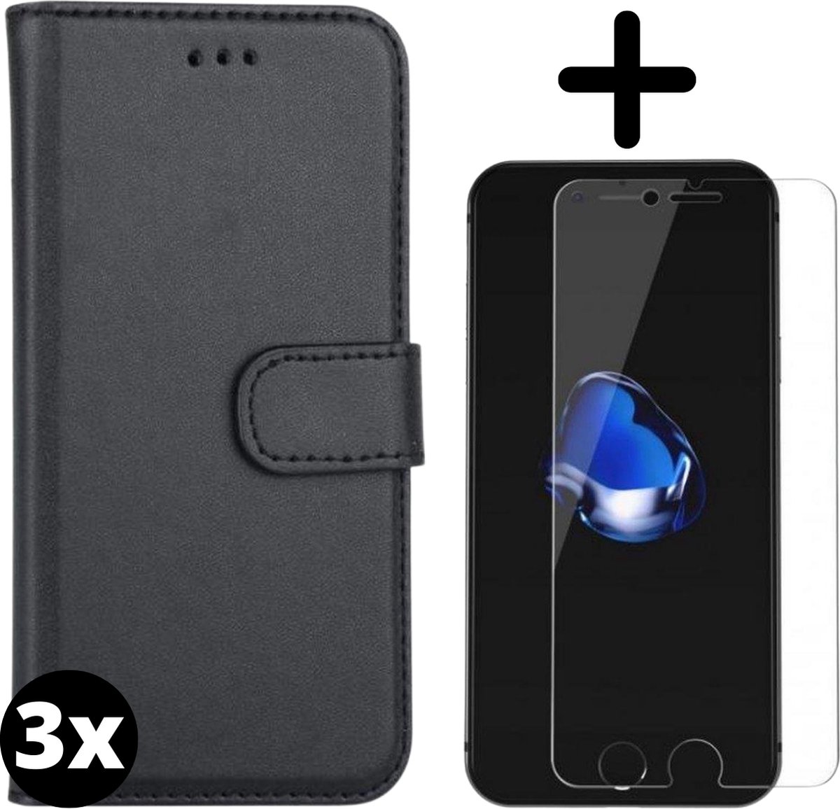 Fooniq Boek Hoesje Zwart 3x + Screenprotector 3x - Geschikt Voor Apple iPhone 7/8/ SE 2020