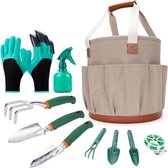 INNO STAGE Tuingereedschapsset 10 stuks handgereedschap tuingereedschap kit met grote capaciteit draagtas voor mannen en vrouwen - Khaki Lux