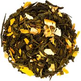 Groene thee - Sinaasappel Perzik - Thee - Losse thee - Verse thee - Ijsthee - High tea - Winterthee - Ice tea - Met echte stukken - Sinaasappel - Perzik - Citroen - Thee pakket - T
