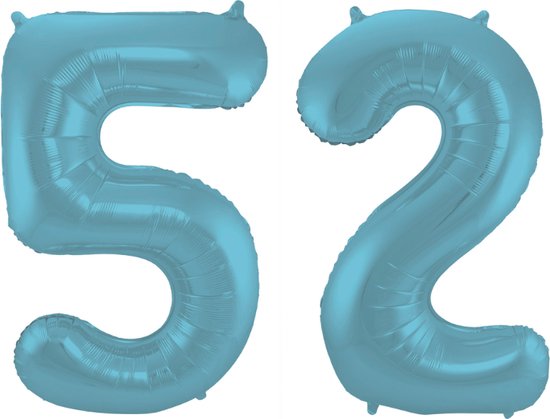 Folieballon 52 jaar metallic pastel blauw mat 86cm