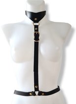 PROVOCATEUR - Leren BDSM Harnas voor Vrouwen - Harnas met BDSM Collar - Kinky Leren Clubwear - Sexy Leren Harnas  Vrouw - Bondage Body Harness - Leren Lingerie Dames - Leren Kledin