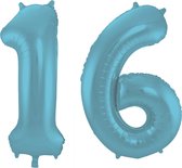 Folieballon 16 jaar metallic pastel blauw mat 86cm