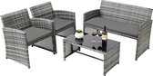 Loft Home Moderne Tuinset 4 persoons - Loungeset - Tuinstoel - Tuintafel - Tuinbank - 4-delige Tuinset - Twee Stoelen, Bank en Bijzettafel - Grijs