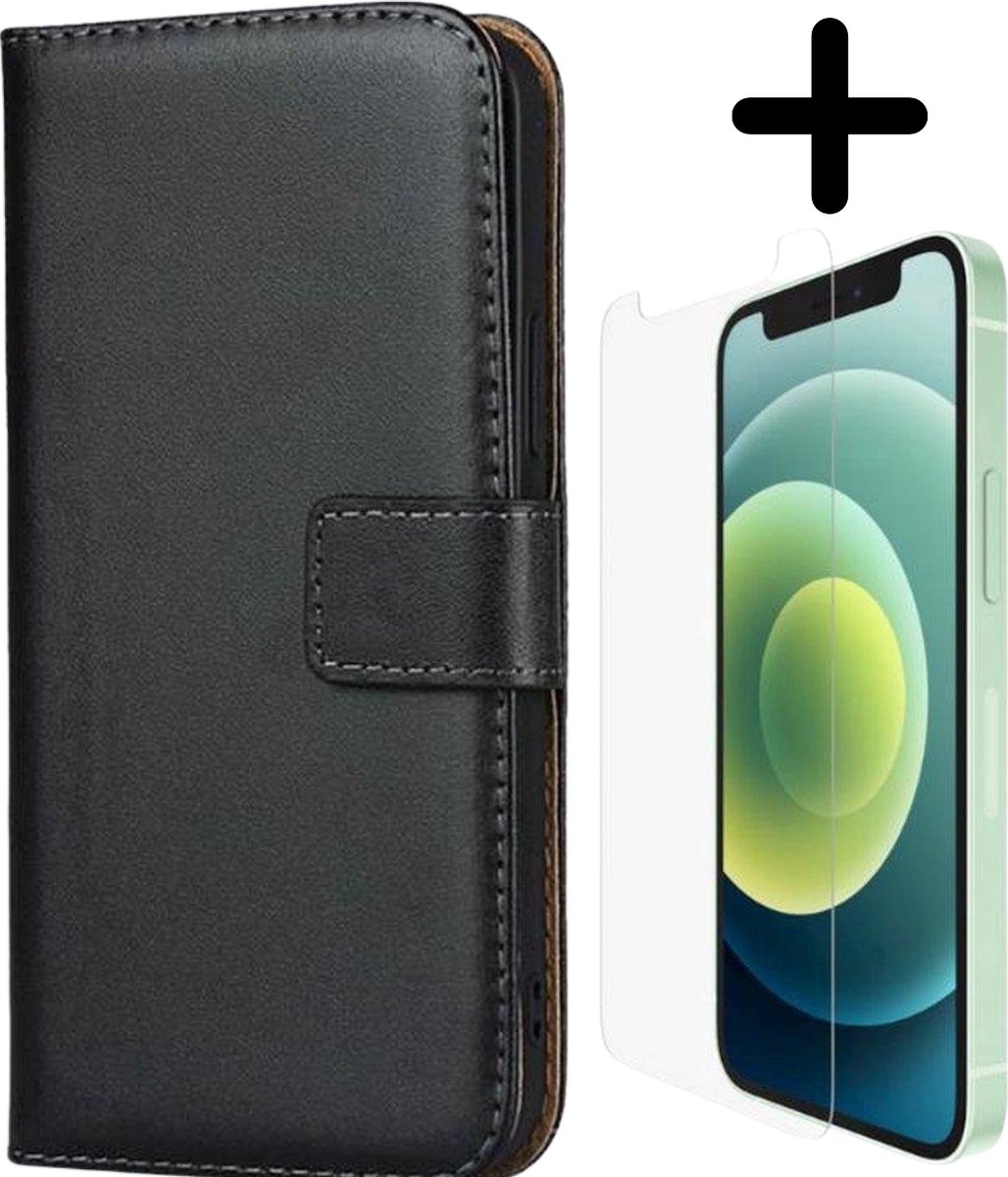 Fooniq Boek Hoesje Zwart + Screenprotector - Geschikt Voor Apple iPhone 12 Mini