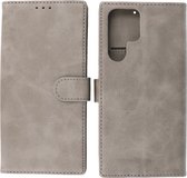Samsung Galaxy S22 Ultra Hoesje - Book Case Telefoonhoesje - Kaarthouder Portemonnee Hoesje - Wallet Cases - Grijs