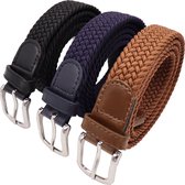 Dames Elastische Stretch Riem 25 mm– 3 pak - smal - Zwart, Blauw en Cognac -  95 cm.