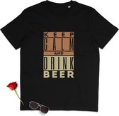 T Shirt Heren - Blijf Kalm, Drink Bier - Korte Mouw - Zwart - Maat M