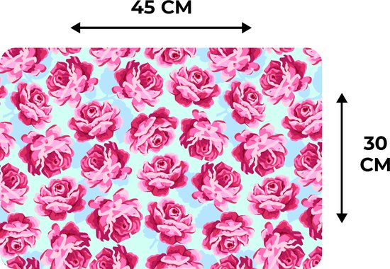 Placemat - Placemats kunststof - Bloemen - Rozen - Patroon - 45x30 cm - 6 stuks - Hittebestendig - Anti-Slip - Onderlegger - Afneembaar