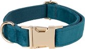 Halsband Hond Turquoise - Maat S- Velvet - Luxe Hondenhalsband - Voor Kleine en Grote Honden - Exclusieve Hondenhalsbanden