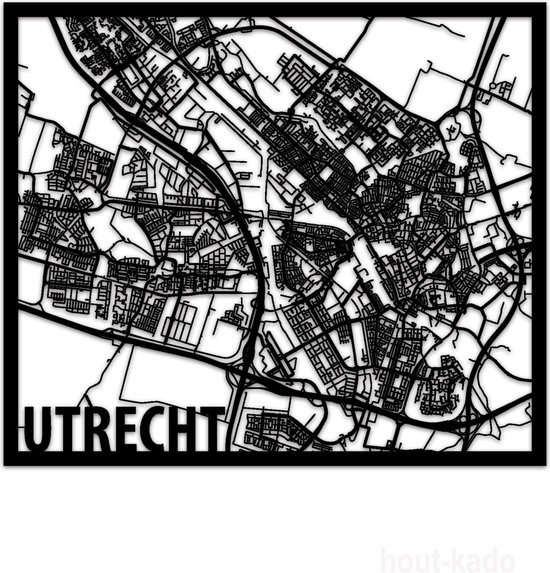 Hout-Kado Citymap Utrecht - Zwart - XL - Houten Stadskaart - Houten wanddecoratie - Plattegrond