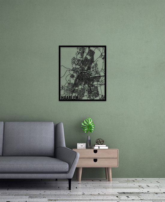 Wood Gift Citymap Haarlem - Zwart - XL - Plan de ville en bois - Décoration murale en bois - Carte
