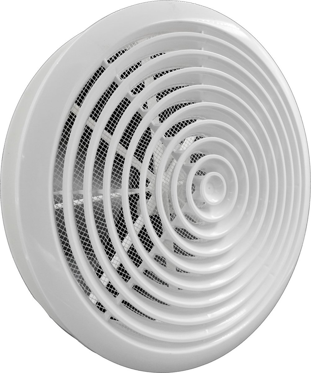 Ventilatierooster & hoge montagebus & klemring aansluitdiameter Ø250mm, kunststof wit