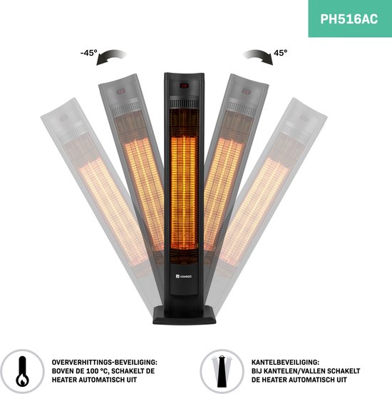 VONROC Terrasverwarmer Filicudi – Infrarood - 2000W – Hoog rendement - Carbon element – 2 verwarmingsstanden – LCD Scherm - Incl. Afstandsbediening